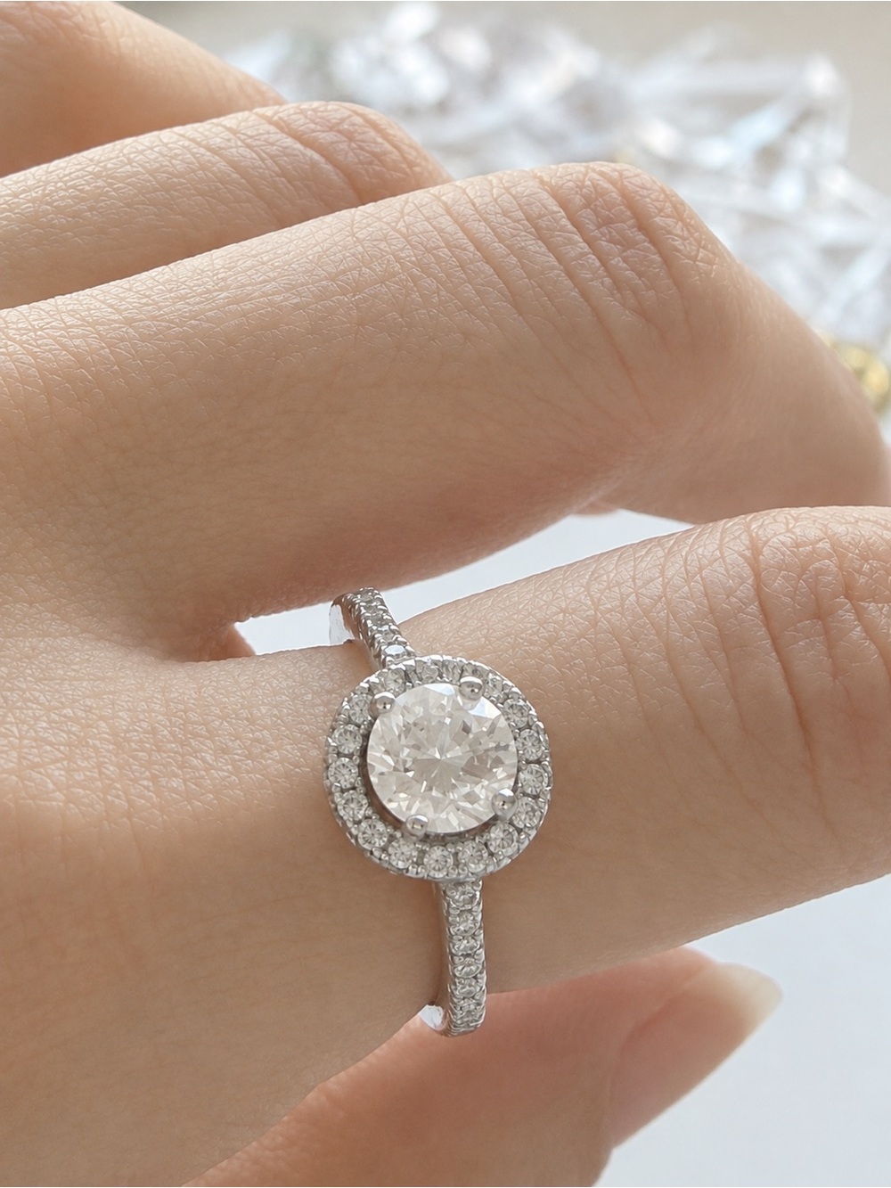Silver-Tone Round Crystal Halo Ring – Women’s Jewelry